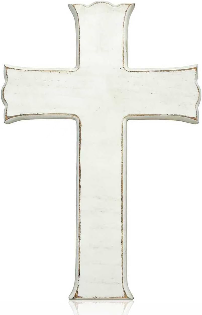 White Wooden Cross Decor, 10 x 6.5 Inch Religious Wall and Table Display