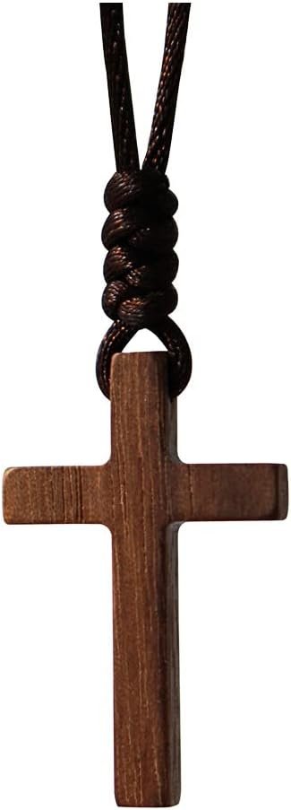 Xianli Wang Natural Wooden Cross Pendant Necklace for Men Women Solid Walnut Wood Christian Baptism Christmas Easter Prayer Faith Confirmation Birthday Gift Car Rearview Mirror Hanging Wall Ornament