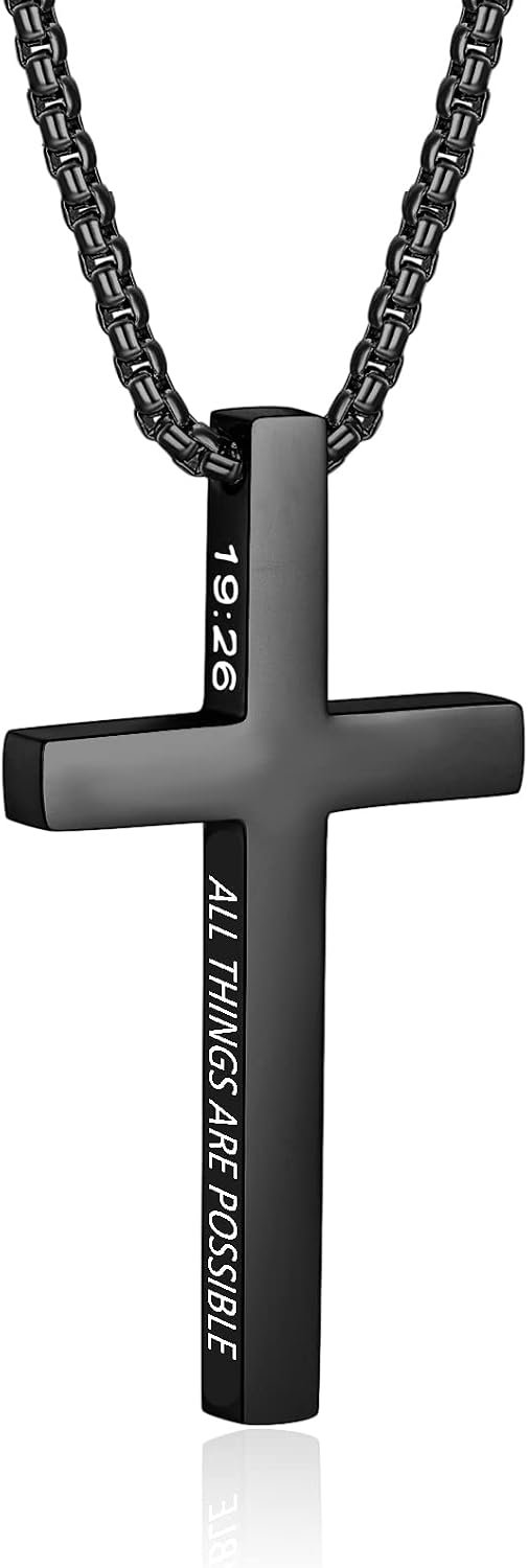 ZRAY Cross Necklace for Men, Stainless Steel, 22+2inch