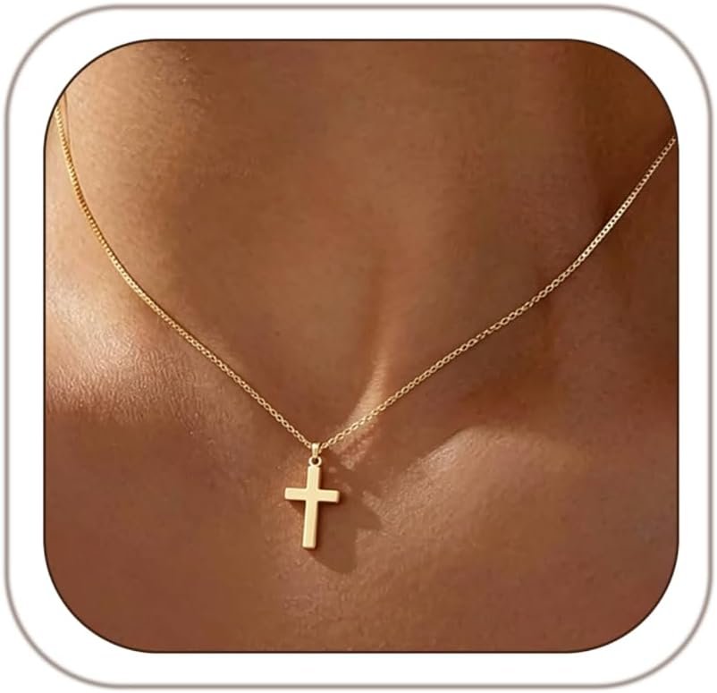 Cross Necklace for Women – Dainty 14K Gold Silver Plated Cross Necklace Choker Jewelry Cute Simple Small Trendy Non Tarnish Waterproof Faith Religious Jewelry Gift for Teenage