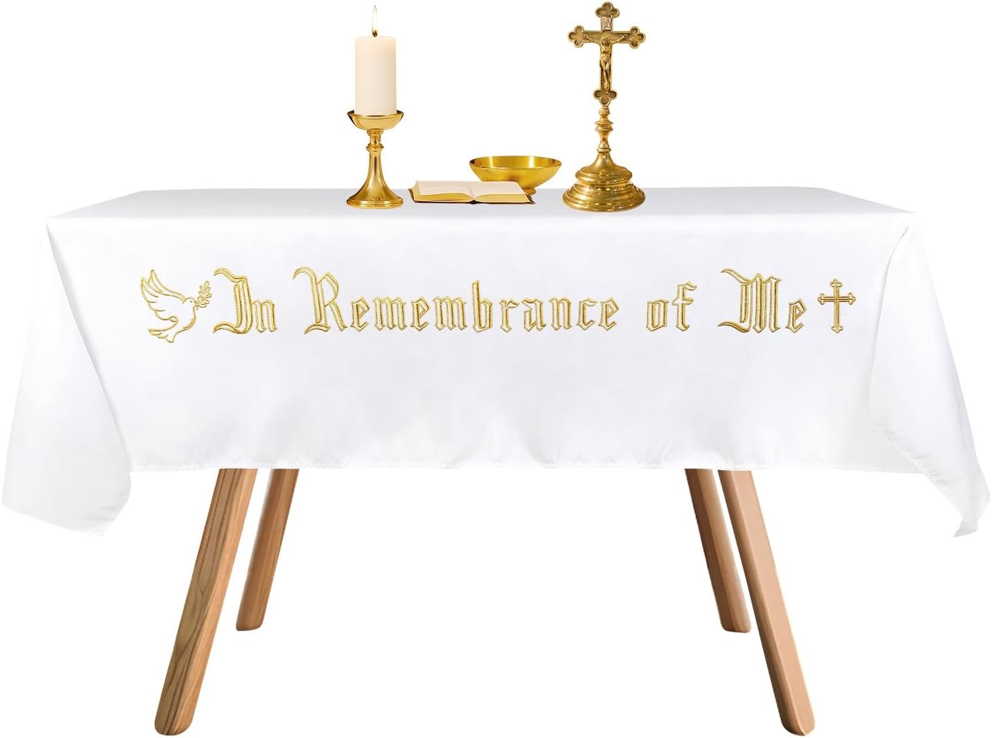 TALPGOD in Remembrance of Me Altar Frontal Holy Communion Table Cloth Cover 88.2x52in,Communion Table Cloths for Church and Baptism Altar Cloth Supplies (Gold Embroidery)