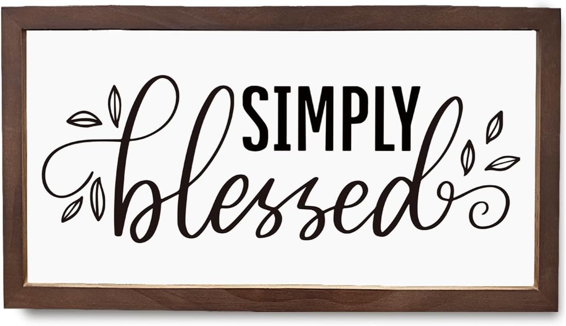 Christian Decor Signs, Rustic Framed Wood Sign, Religious Artwork for Home Decors, Living Room Wall Decoration, Above Bed Decoration for Bedroom, Christian Decor Art, Simply Blessed Sign
