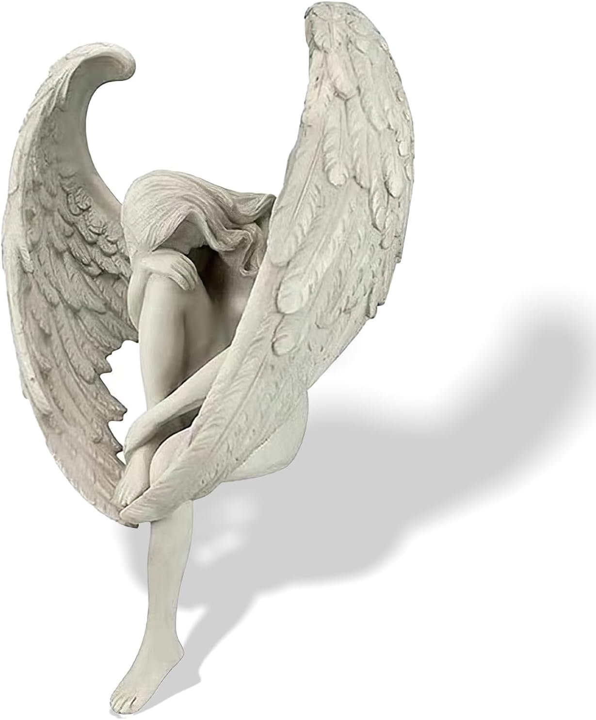 Elegant Angel Resin Sculpture – Hand-Carved Guardian Angel Statue – Kneeling Angel Figurine for Home & Garden Decoration – Emotional & Inspirational Ornament for Tabletop or Staircase Display