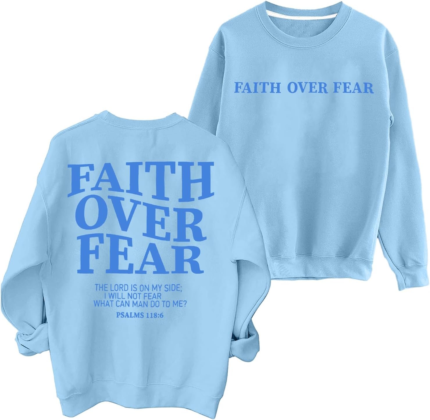 FRYAID Christian Sweatshirt Women Faith Over Fear Christian Religious Sayings Pullover Shirt Letter Print Long Sleeve Tops