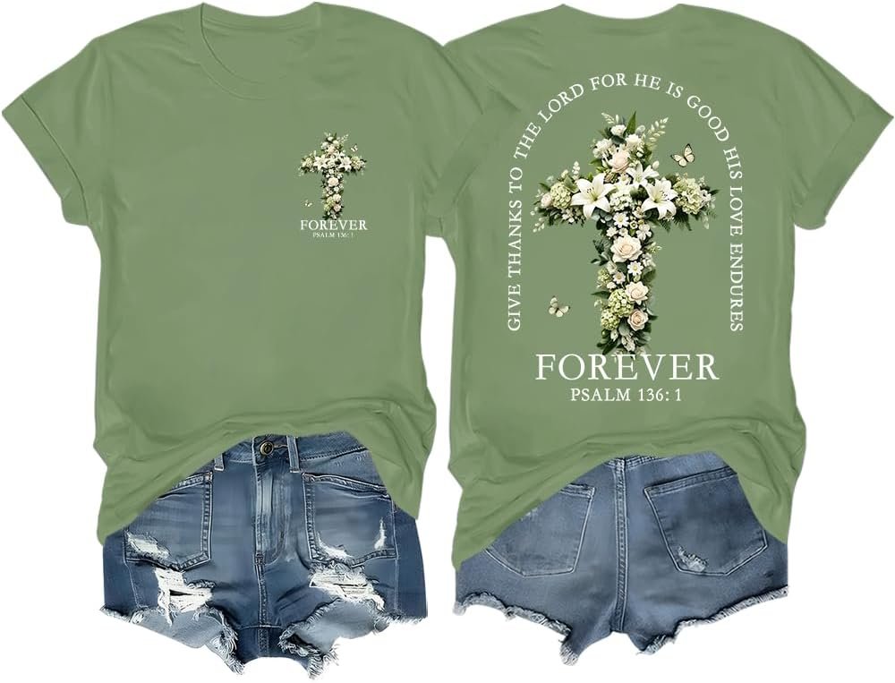 Christian Faith Shirts for Women Jesus Religious Bible Verse Shirts Inspirational Floral Corss Casual Graphic Tees