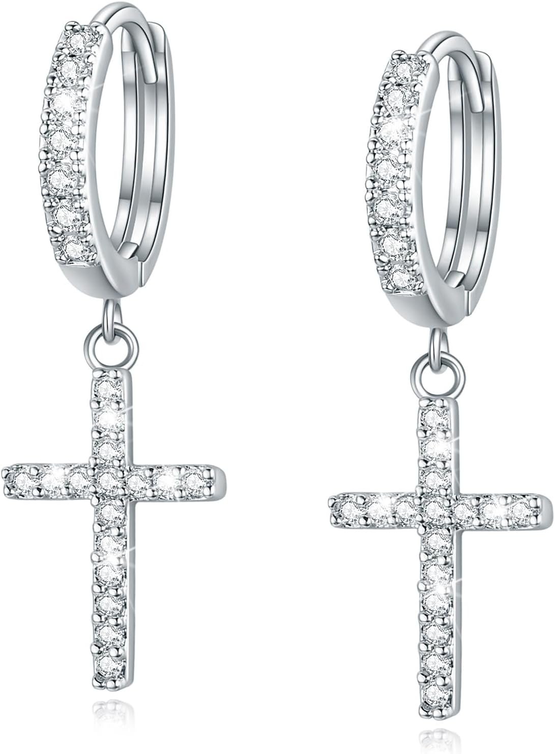 Me&Hz Cross Dangle Earrings for Women Men Cross Huggie Hoop Earrings