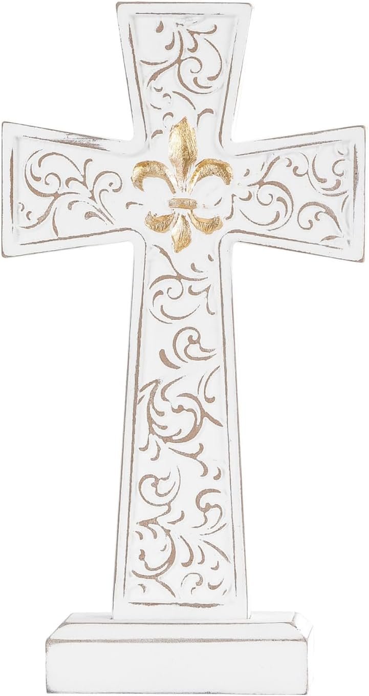 TRENDIN Standing Cross for Desk Table, Cross Decor with Fleur De Lis