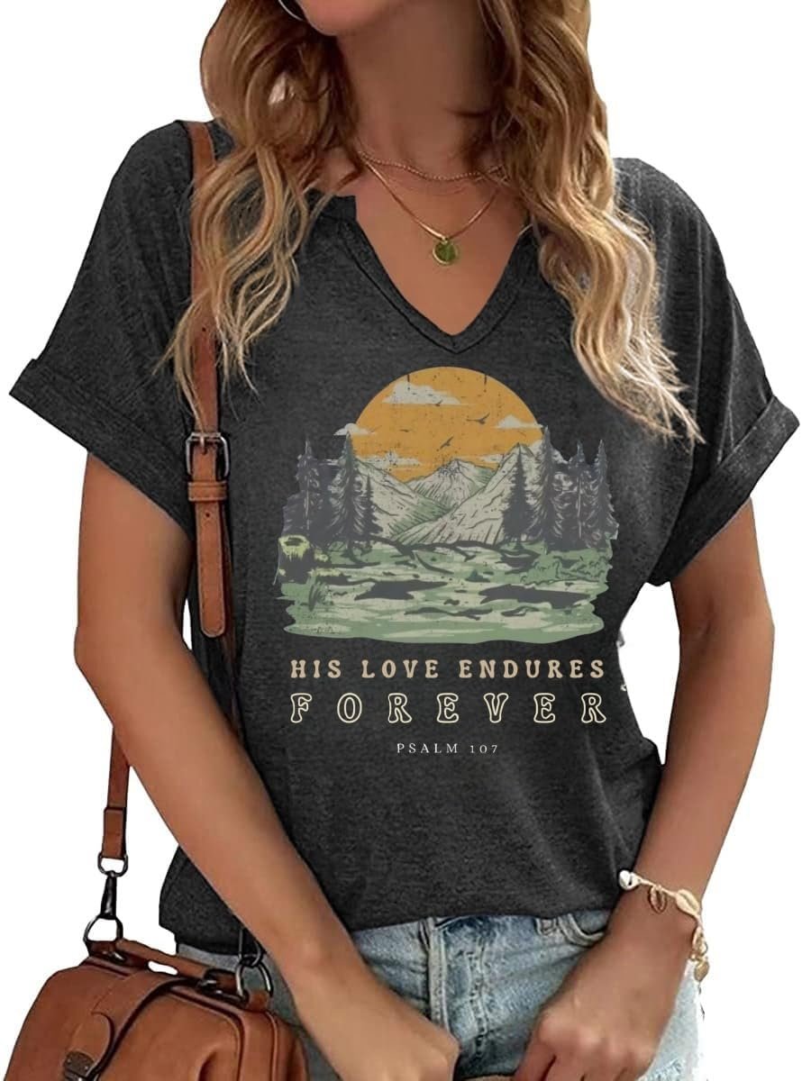 Women V Neck Christian Shirts Vintage Bible Verse Boho Floral Graphic Tees Christian Gift
