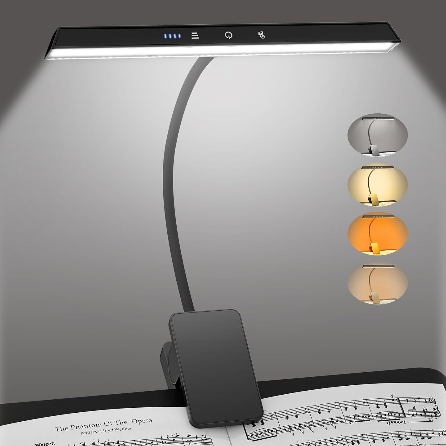 Professional Rechargeable Music Stand Light – 1/2/4 Pack Eye Caring 47 LED Clip on Piano Lights, 4 Color & 3 Brightness, USB-C, Long Lasting up to 110 Hours, Portable Lamp for Musician, Piano, Reading