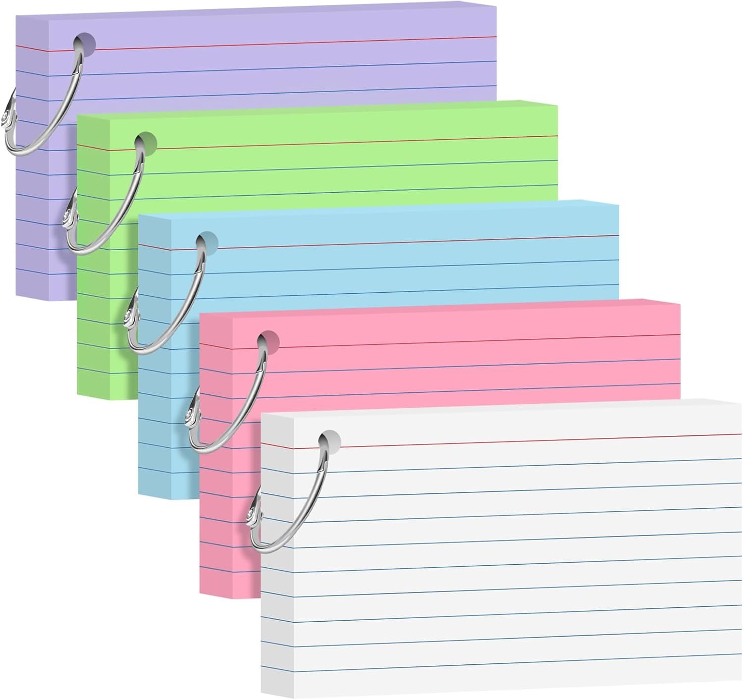 250 Count Colored Index Cards 3×5 Inch Flash Cards Note Cards with Ring