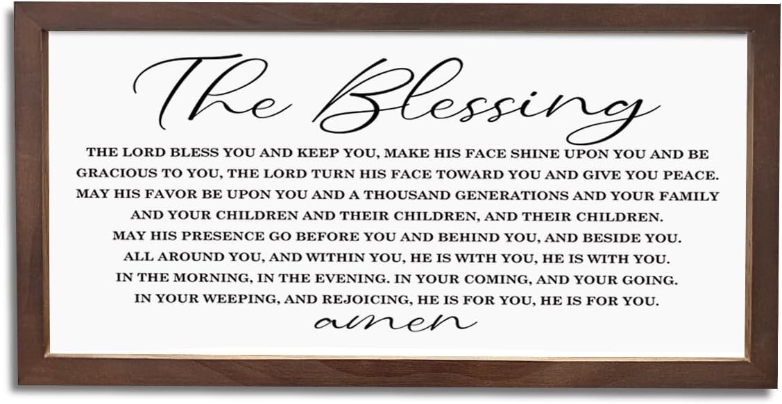 Christian Wall Art, Religious Decor Sign, Home Decors for Living Room Bedroom Dining Room, Farmhouse Wood Framed Sign 15×7.5×0.3 inches, Christian Song Lyrics Wall Decor, The Blessing Wood Signs