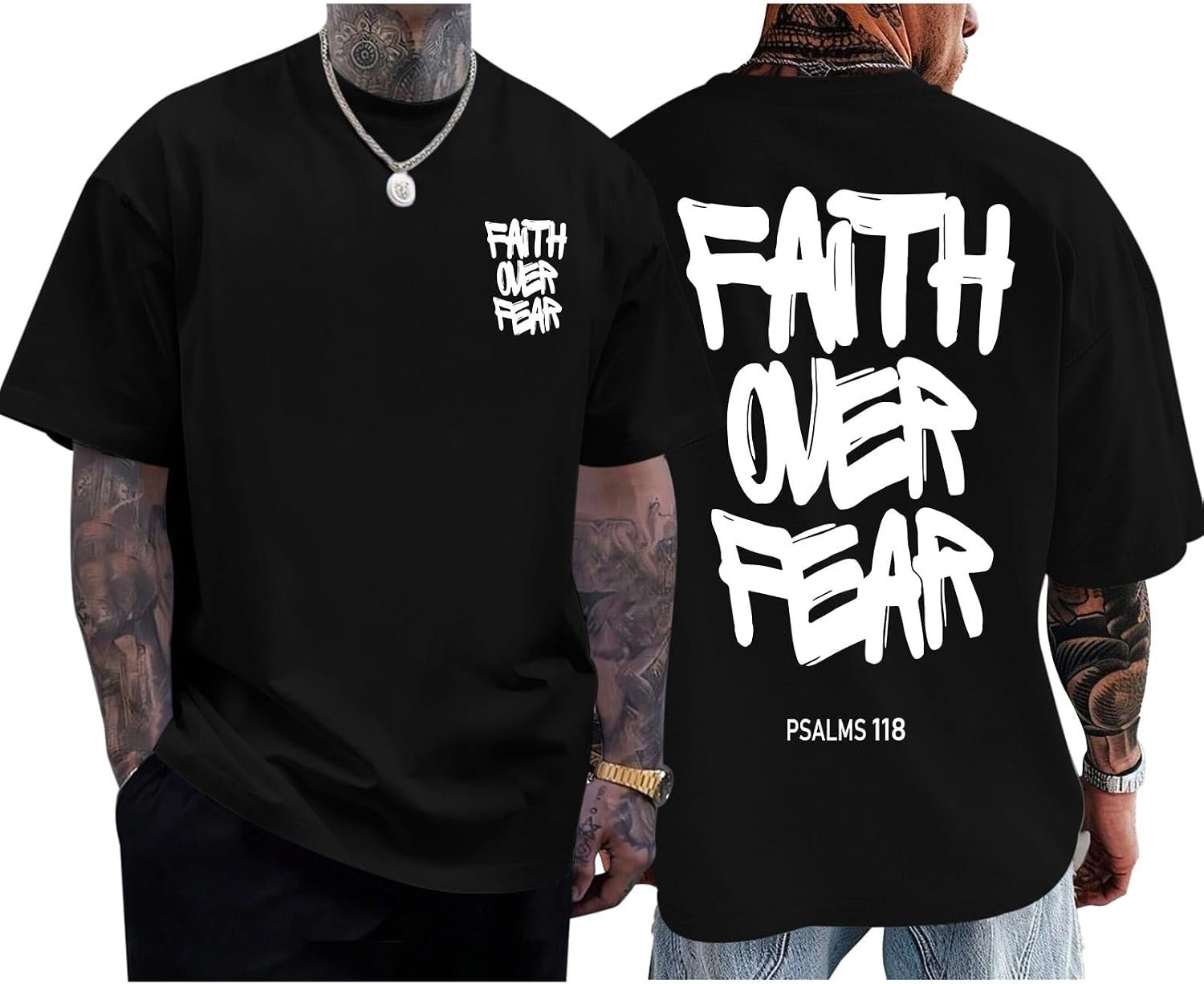 Christian Faith Over Fear Shirts for Men Jesus Religious Shirt Inspirational Oversized Graphic Tees God T-Shirt Tops