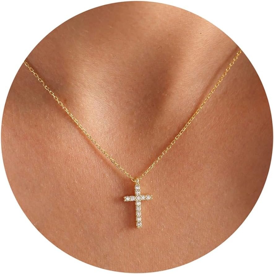 Fesciory Cross Necklace for Women, 14K Gold Plated Rhinestones Jewelry Gift