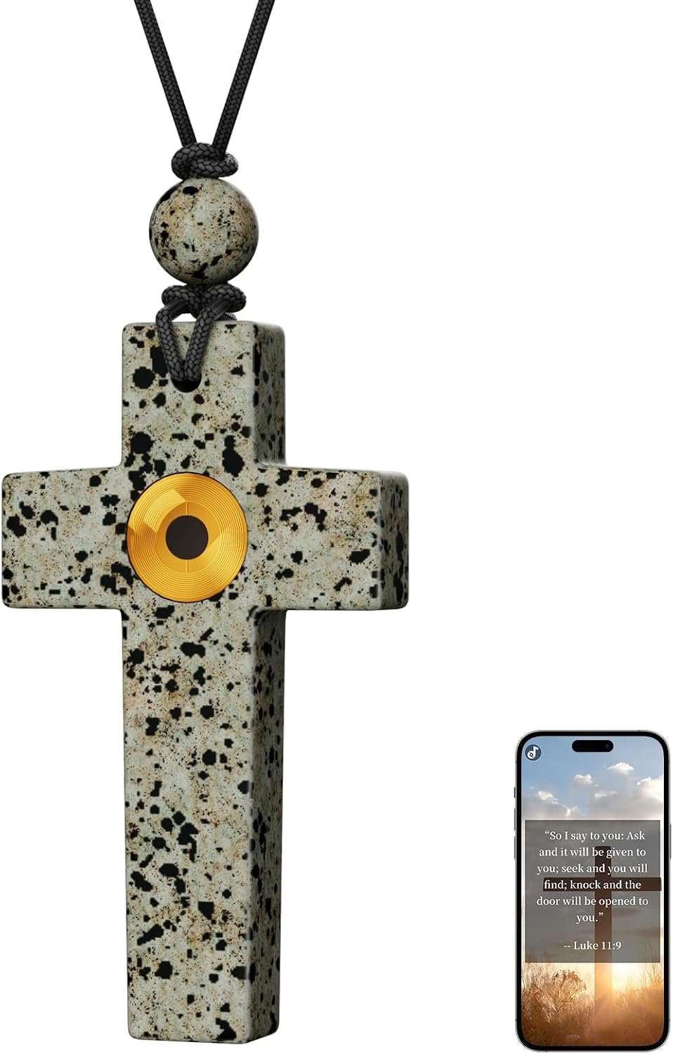 Cross Necklace for Men, Natural Stone Necklaces with Daily Bible Verse
