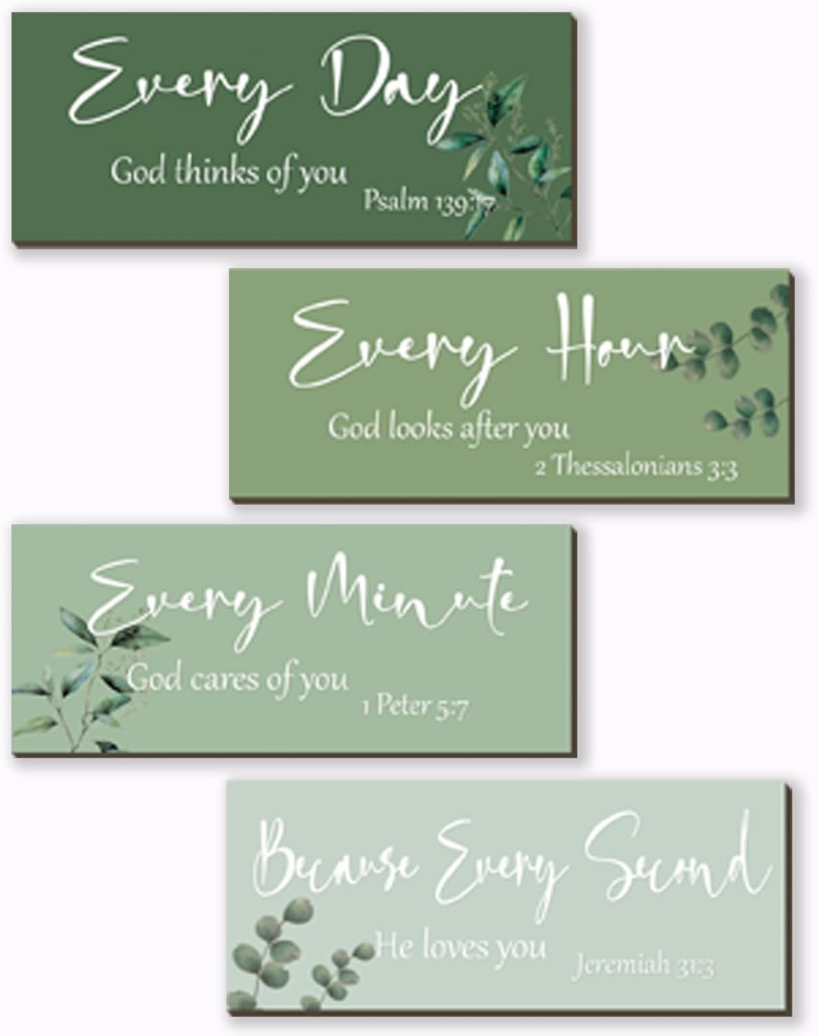 FENCORDAR 4 Pieces Bible Verses Wall Decor Green Christian Wall Decor Wooden Religious Wall Sign Rustic Wall Art Green Wall Decorations Gifts for Home Bedroom Bathroom Living Room(10×4)
