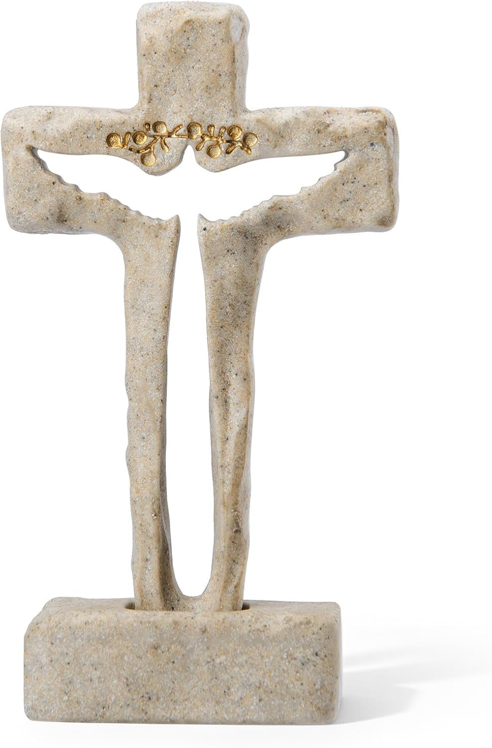Standing Cross Figurine, Resin, Dove and Gold Floral Detail, 4.53 x 2.56 in, Collectible Religious Gift Decor