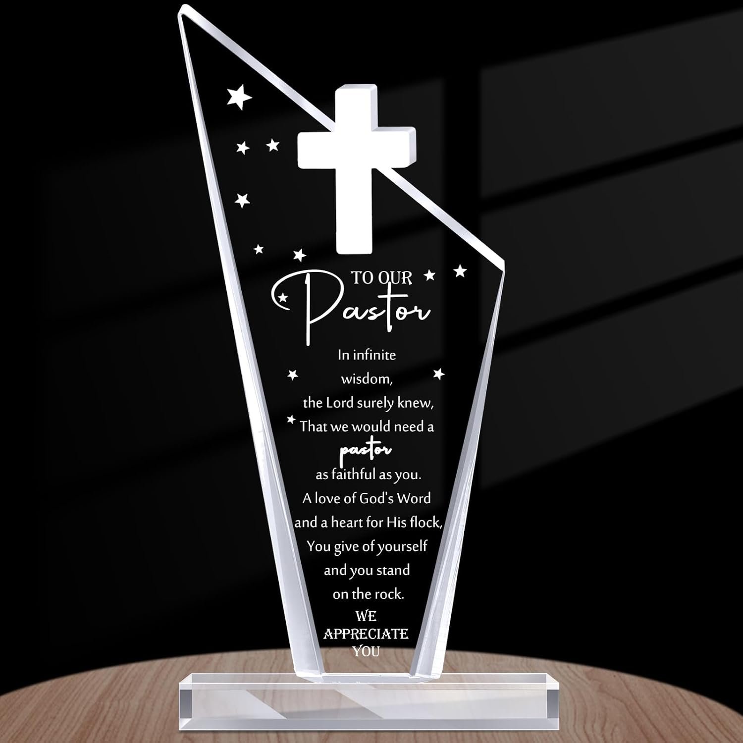 Kosiz 1 Pcs Pastor Appreciation Gifts Acrylic Cross Plaque, Classic Pastor