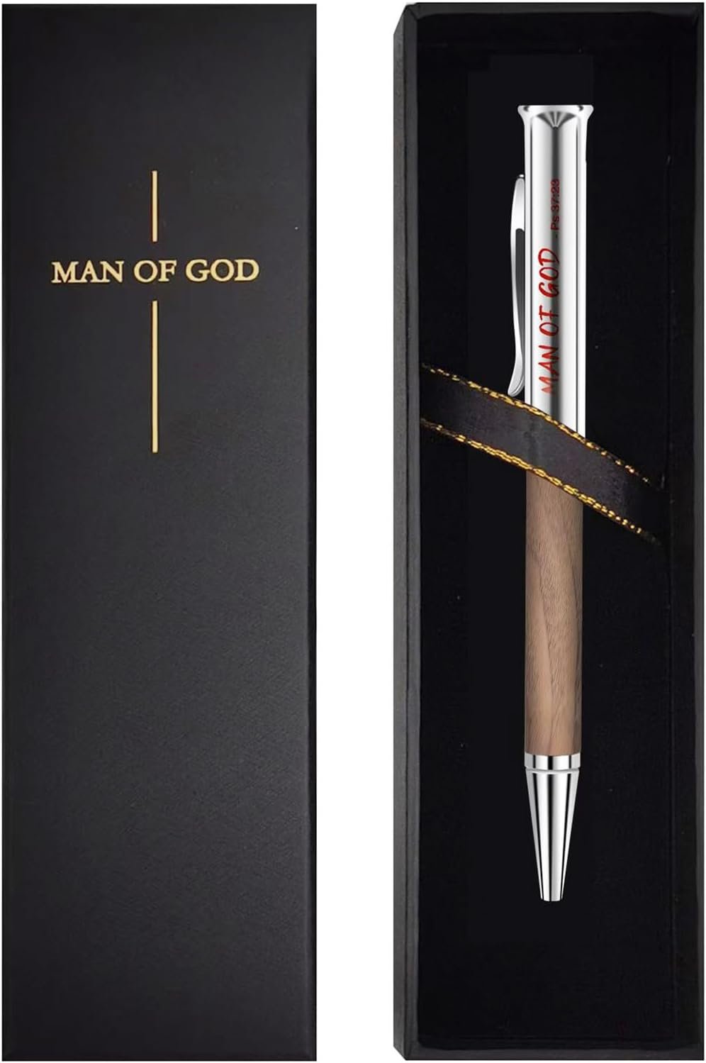 Christian Gifts for Men: Engraved Man of God Luxury Walnut Wood Rollerball Pen – Perfect Pastor Appreciation, Father’s Day & Christian Graduation Gifts