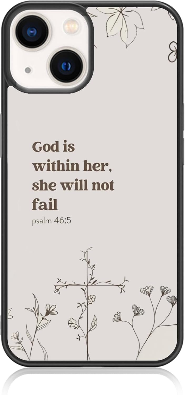 [God is Within Her She Will Not Fail Psalm] Bible Christian Women Black Phone Case for iPhone 14 & iPhone 13 (6.1″)