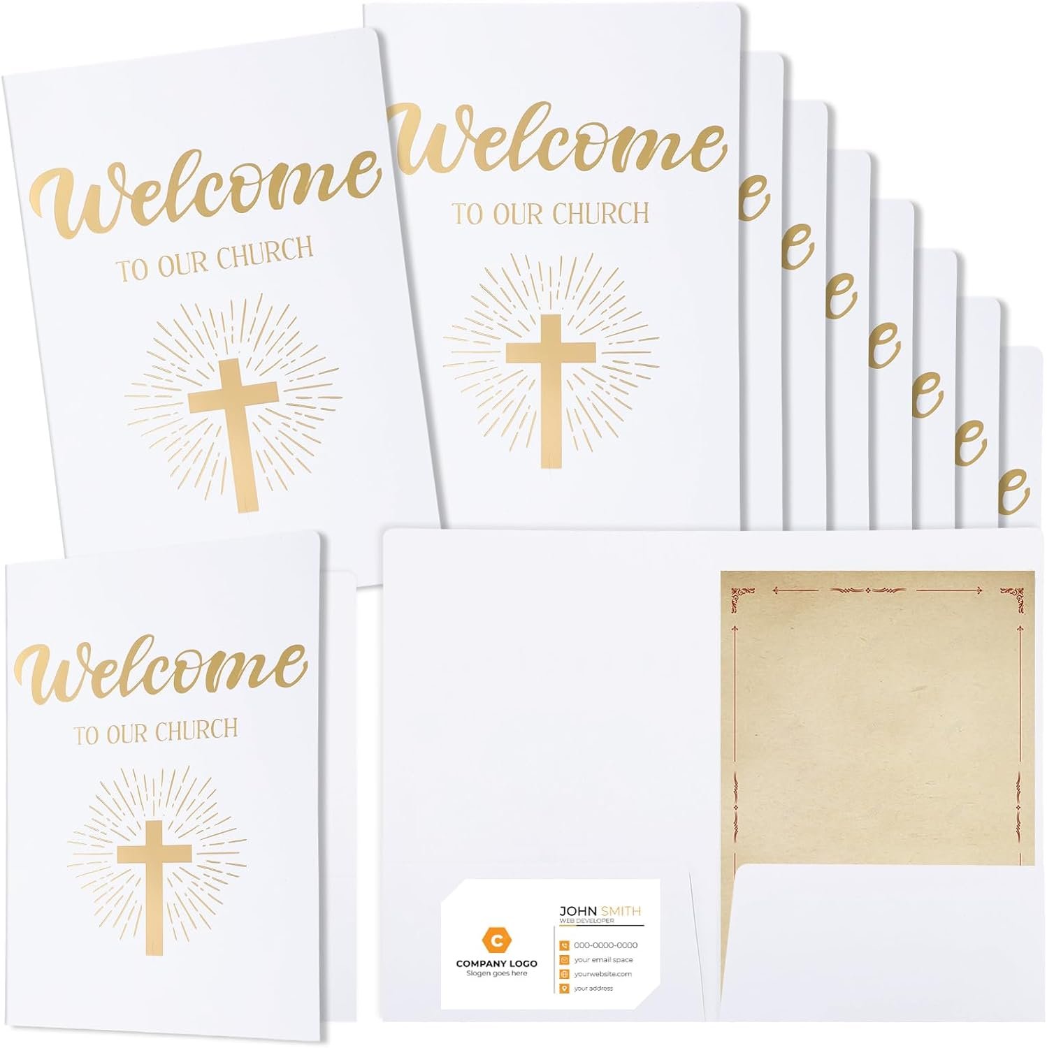 Eaasty 25 Pcs Church Welcome Folders for Visitors 6″ x 9″, White