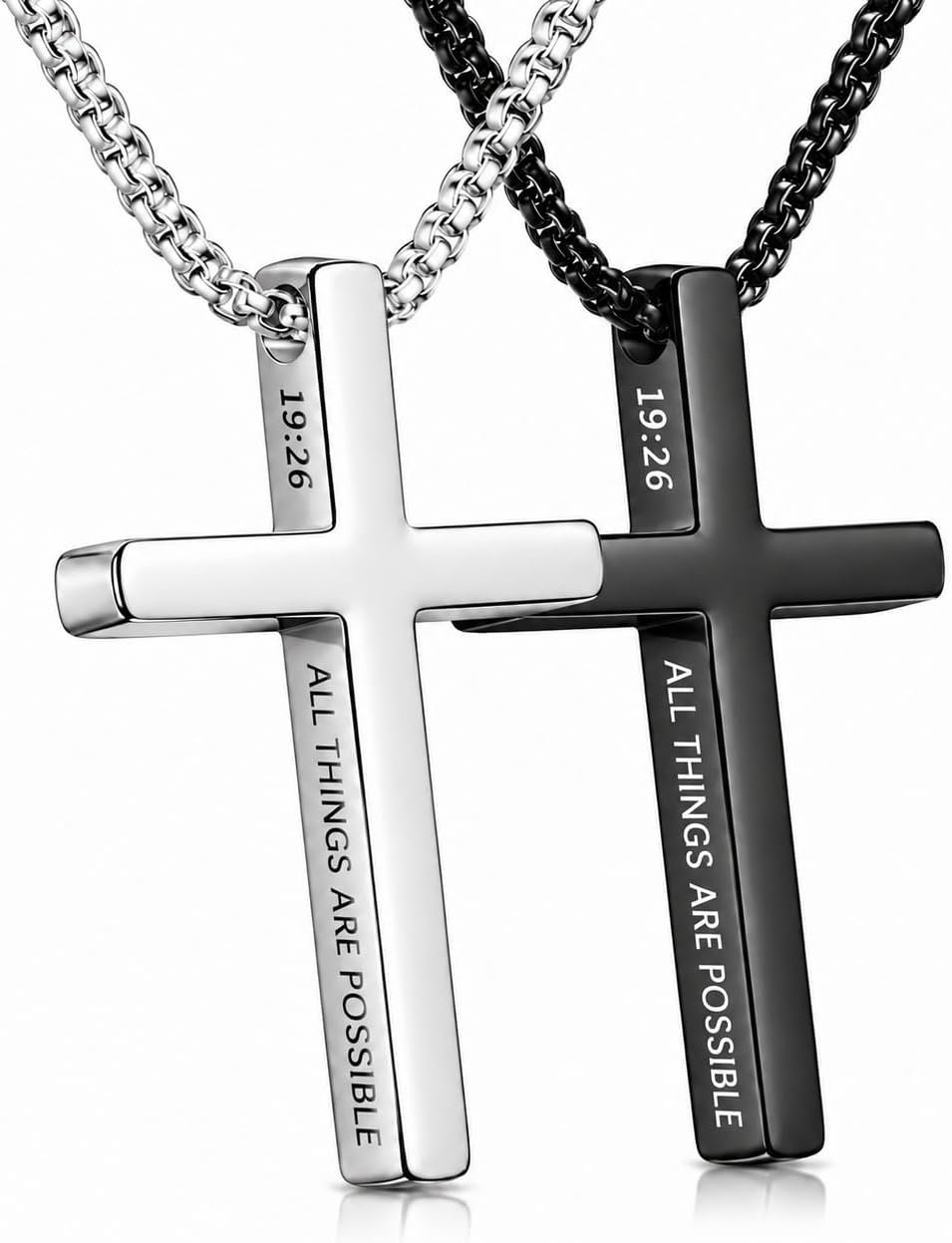 Cross Necklace for Men,Matthew 19:26 Bible Verse Pendant,Christian Cross Necklace,Stainless Steel Religious Jewelry,Faith Gift for Men,Husband,Son,Boyfriend