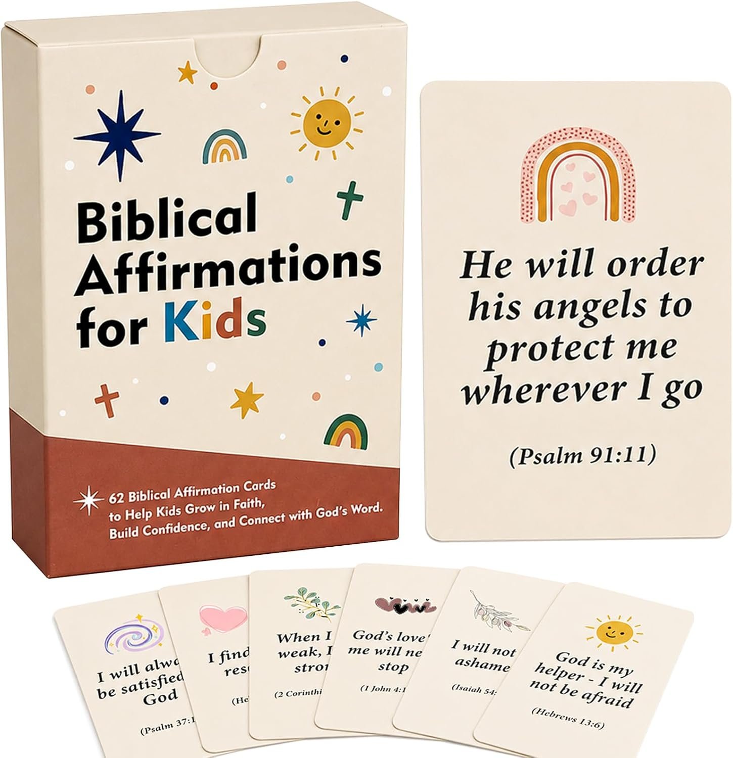Bible Verse Cards for Kids, 62 Biblical Affirmation Cards