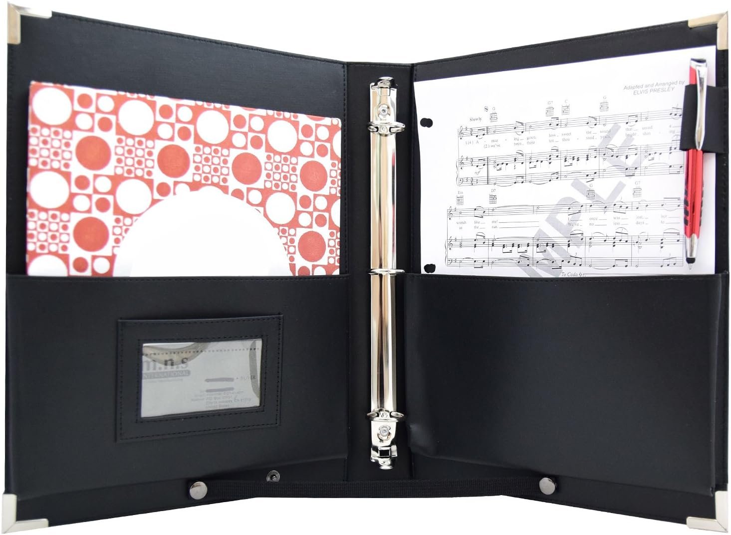 Orginal -MSP PU Leather Sheet Music Holder | 9.5″ x 12″ – Music Folder with Hand Strap for Musician- Improved Design (3 Ring Binder)