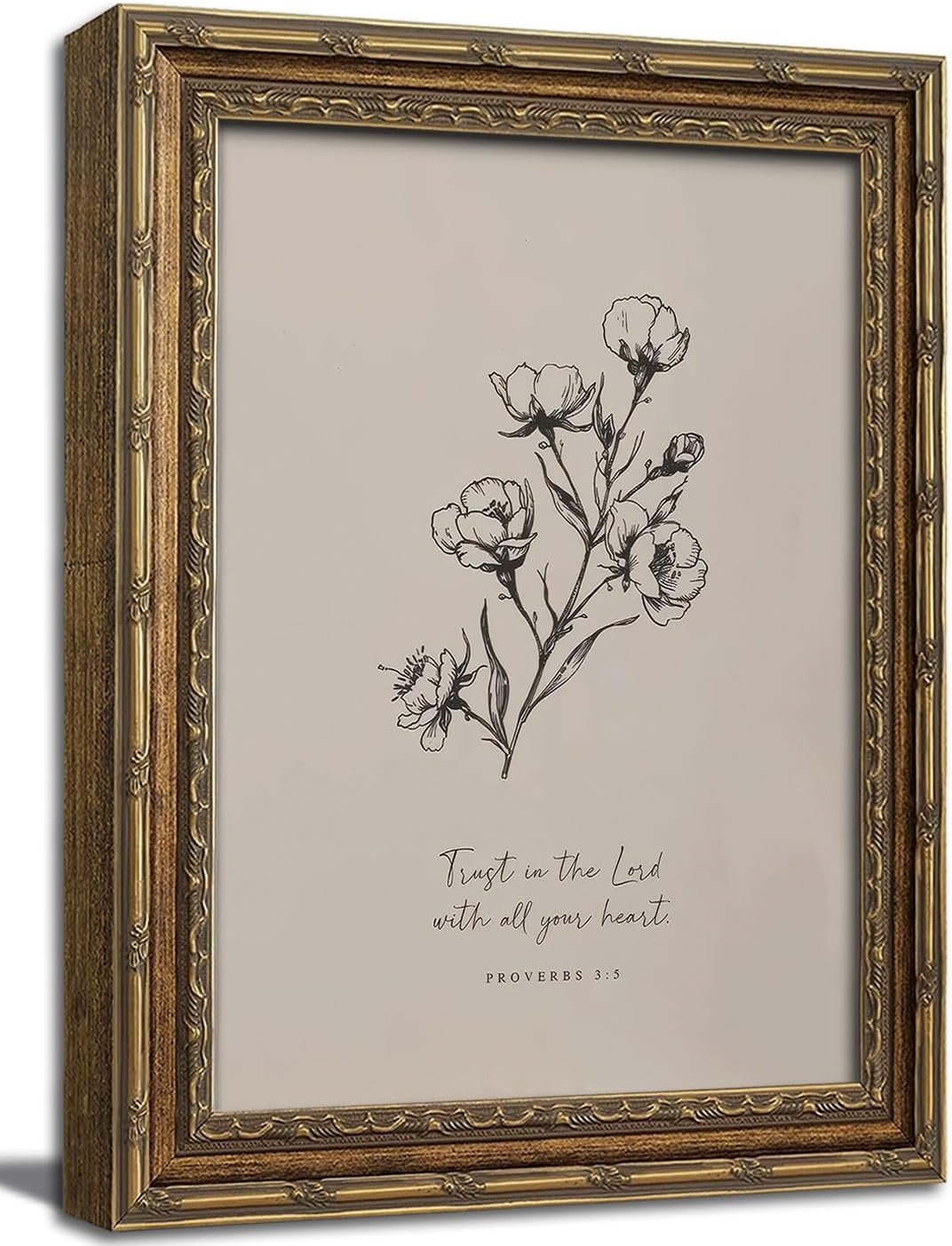 Vintage Gold Framed Wall Art Christian Bible Verse Wall Art Neutral Floral Scripture Wall Decor Picture Rustic Watercolor Floral Religious Poster Print for Living Room Bedroom 9x11in