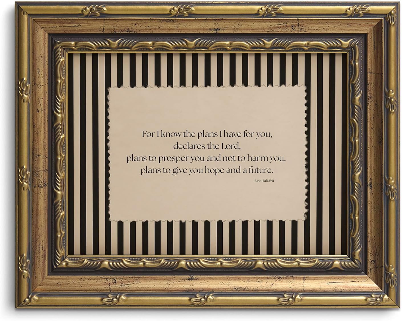 Vintage Gold Framed Wall Art Bible Verse Wall Decor Jeremiah 29:11 Scripture Print Christian Canvas Art Religious Artwork Striped Pictures For Prayer Room Office Church 8x10in