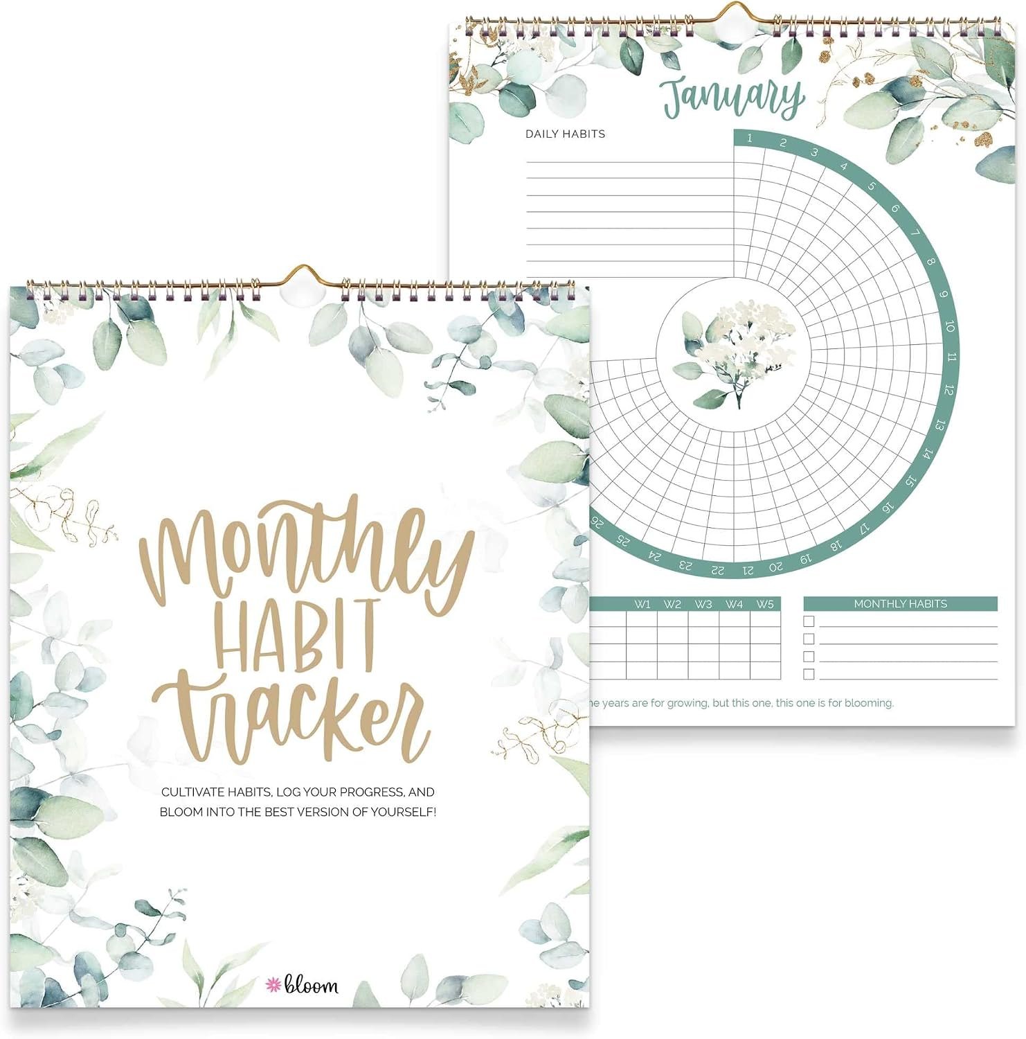 bloom daily planners Hanging Habit Tracking Calendar – Undated 12 Month Inspirational Habit Tracker for Daily, Weekly & Monthly Goals (8” x 10”) Motivational Productivity Tool – Greenery