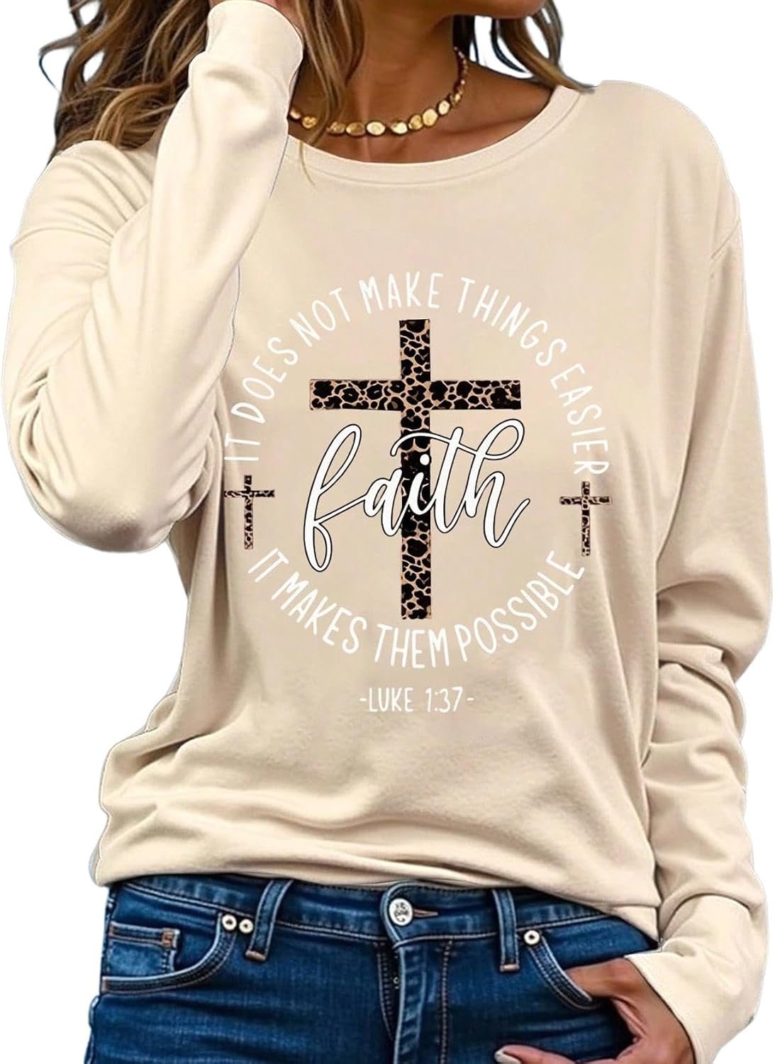 SweatyRocks Women’s Bible Verse Jesus Sweatshirt Religious Cross Graphic Faith T Shirts American Flag Pullover