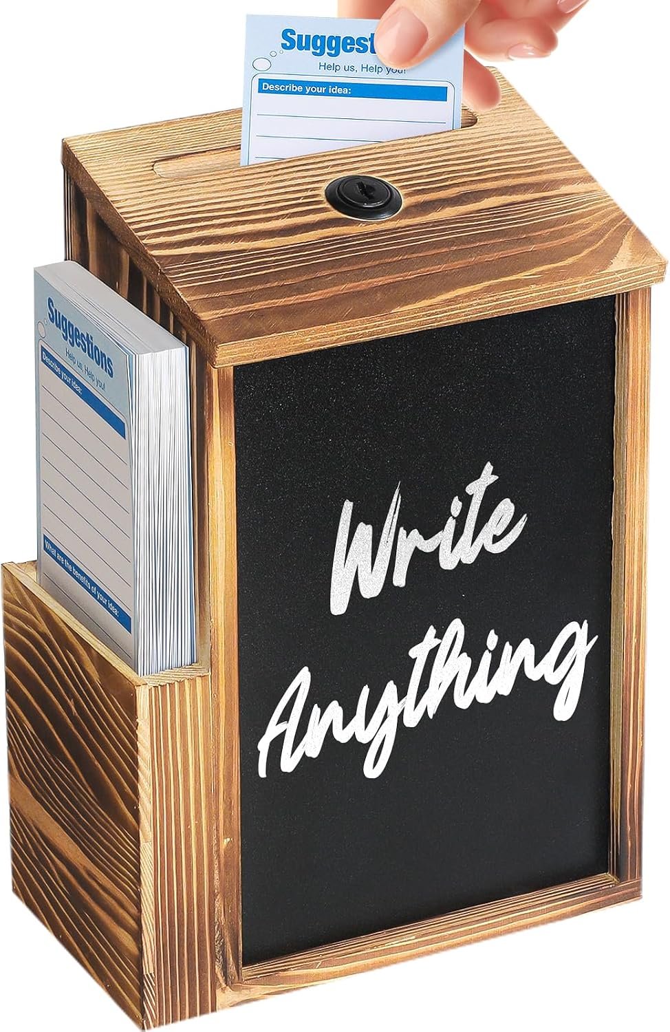 Uniclife Wood Suggestion Box, Donation Box with Key Lock