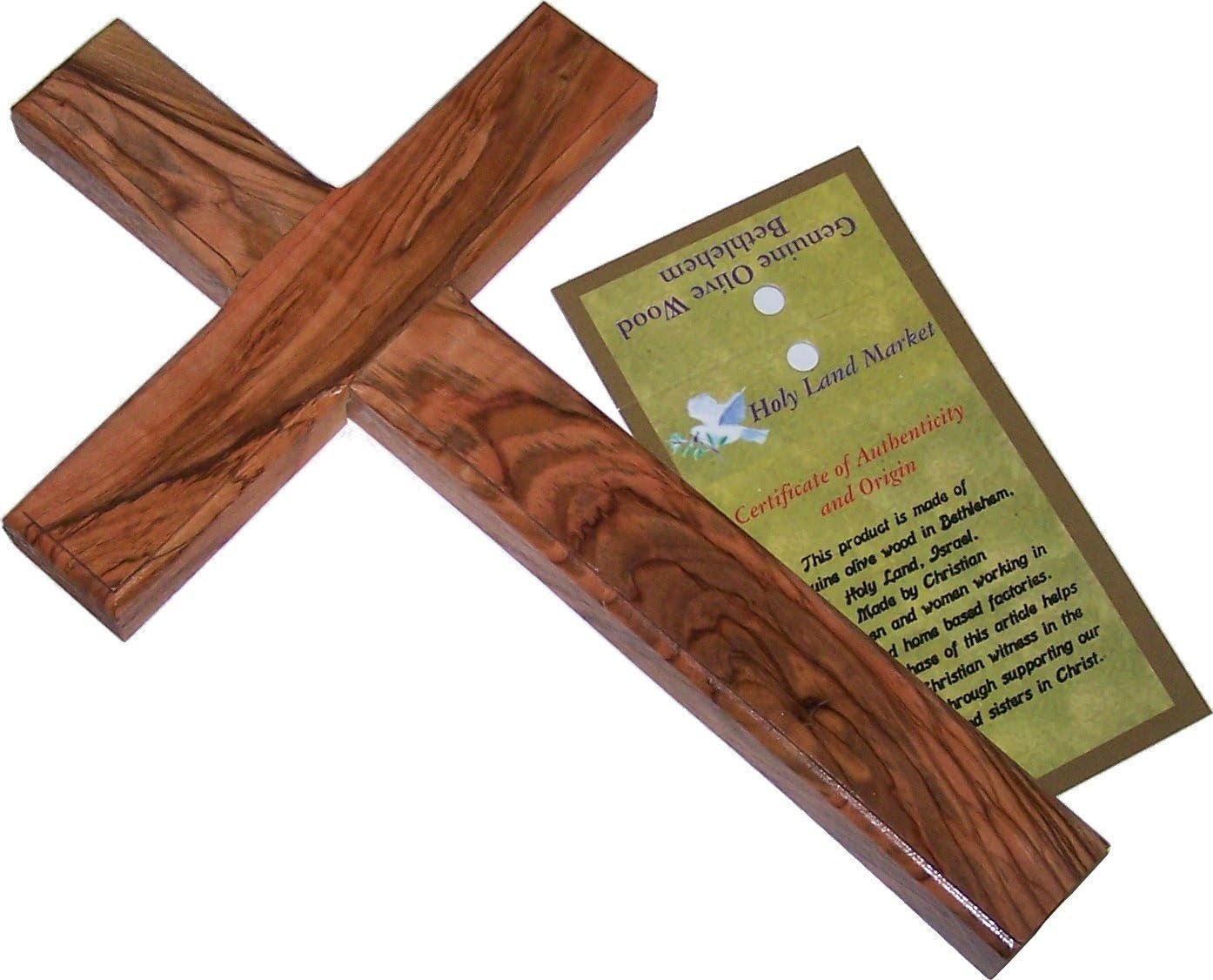 Holy Land Market Olive Wood Wall Cross, Hand Carved Bethlehem, 10 in