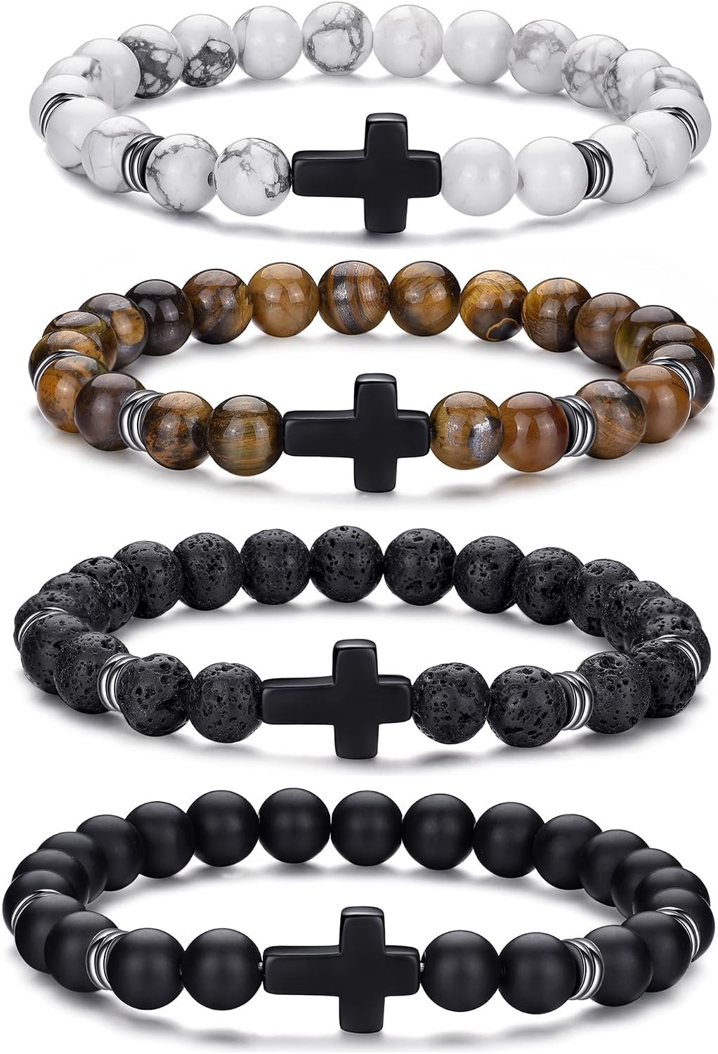 RANKEEF Tiger Eye Bracelet For Men 8MM Natural Stone Stretch Adjustable Black Crystal Beaded Bracelet for Men Women Gifts