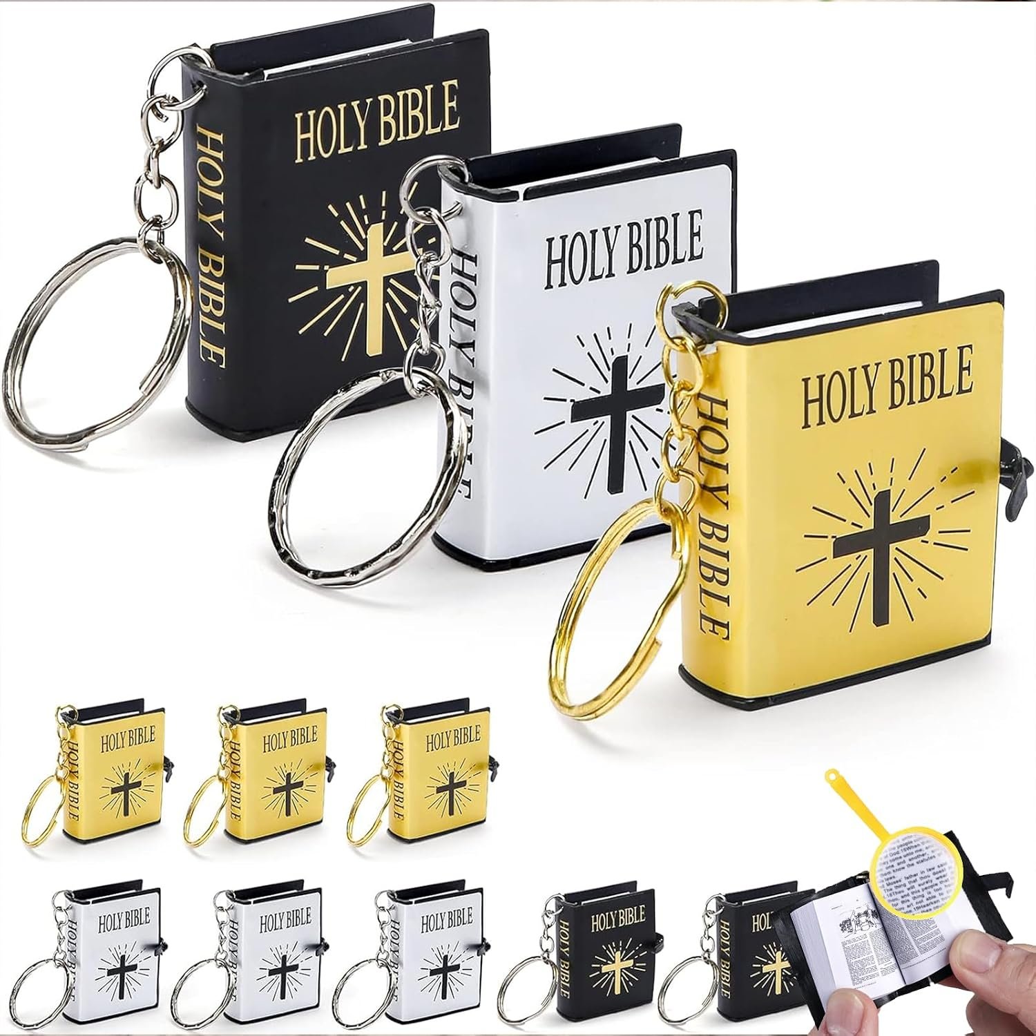 Mini Bible Keychain, Tiny Miniature Real Bibles Key Chains