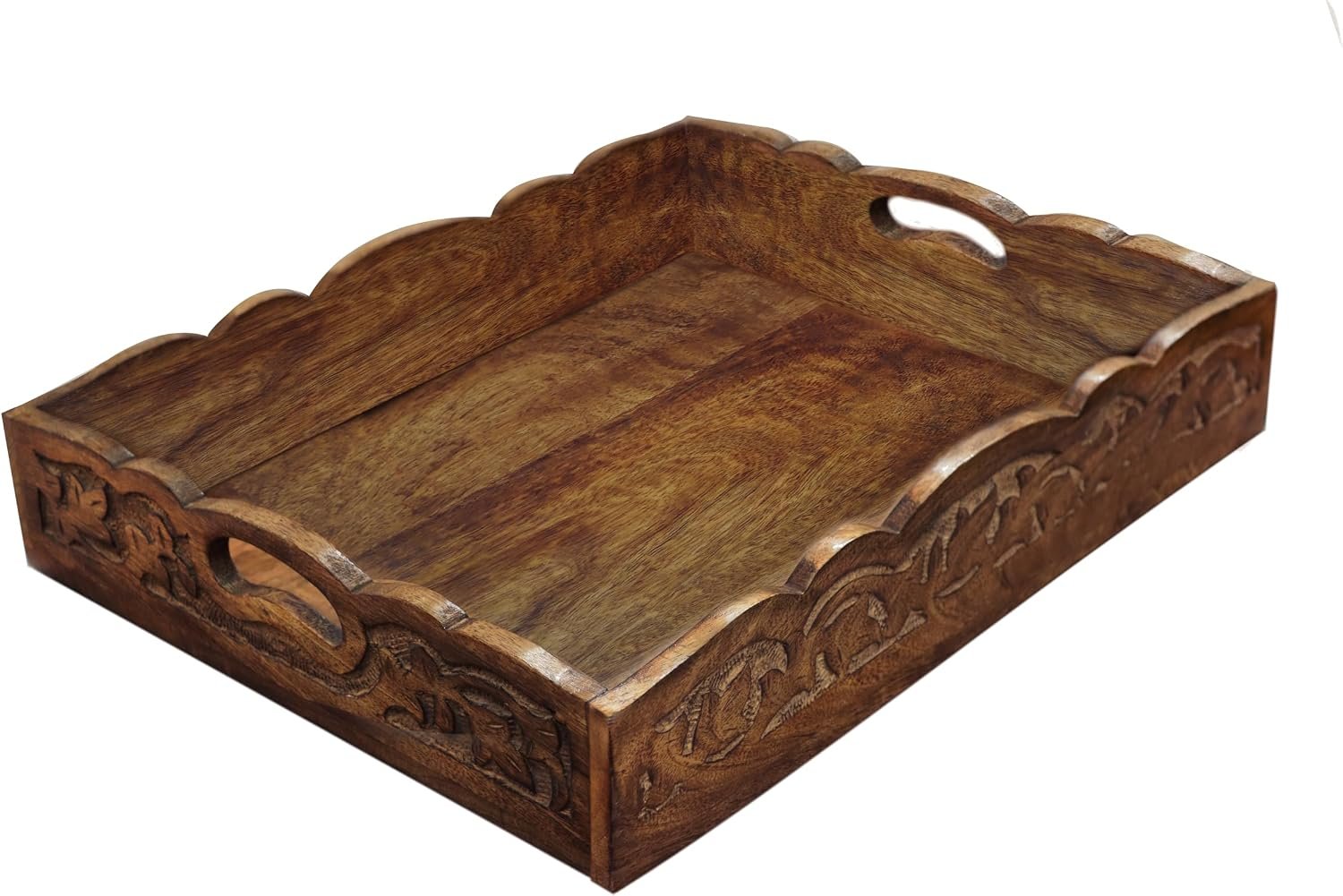 COTTON CRAFT Hand Carved Wooden Serving Tray – Breakfast Tray with Handles