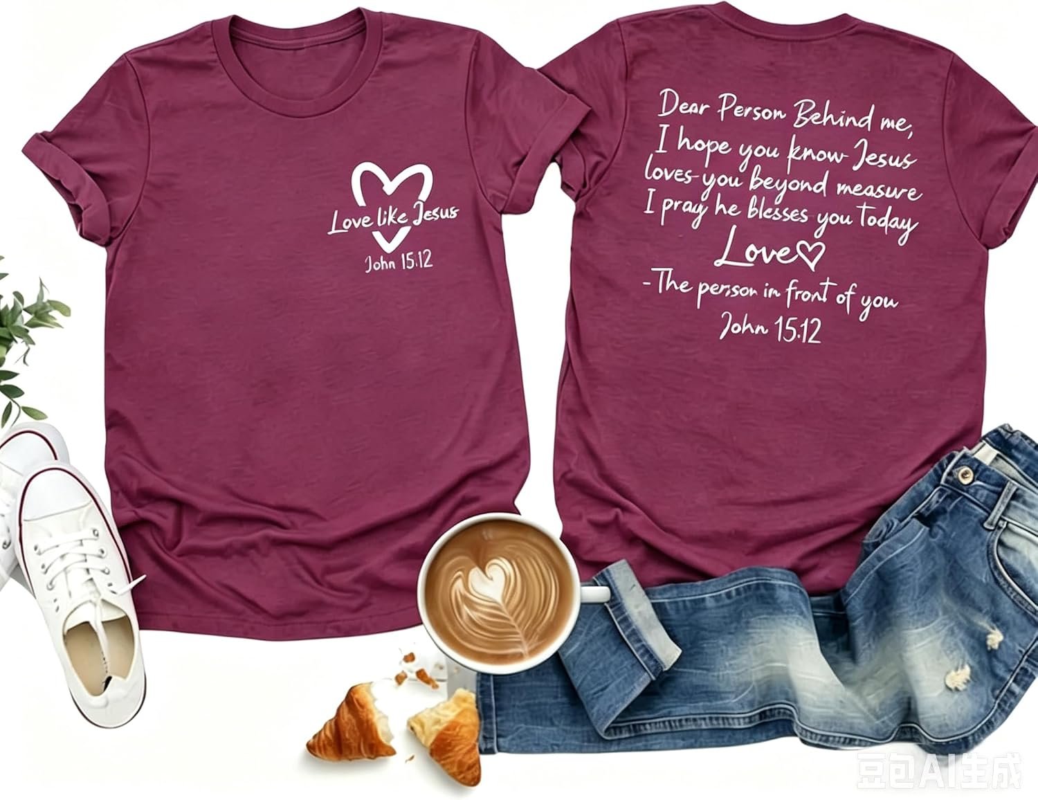 Muicy Womens Cotton Christian T-Shirt Love Like Jesus Print Vintage Graphic Tees Faith Shirts Church Outfits 2026