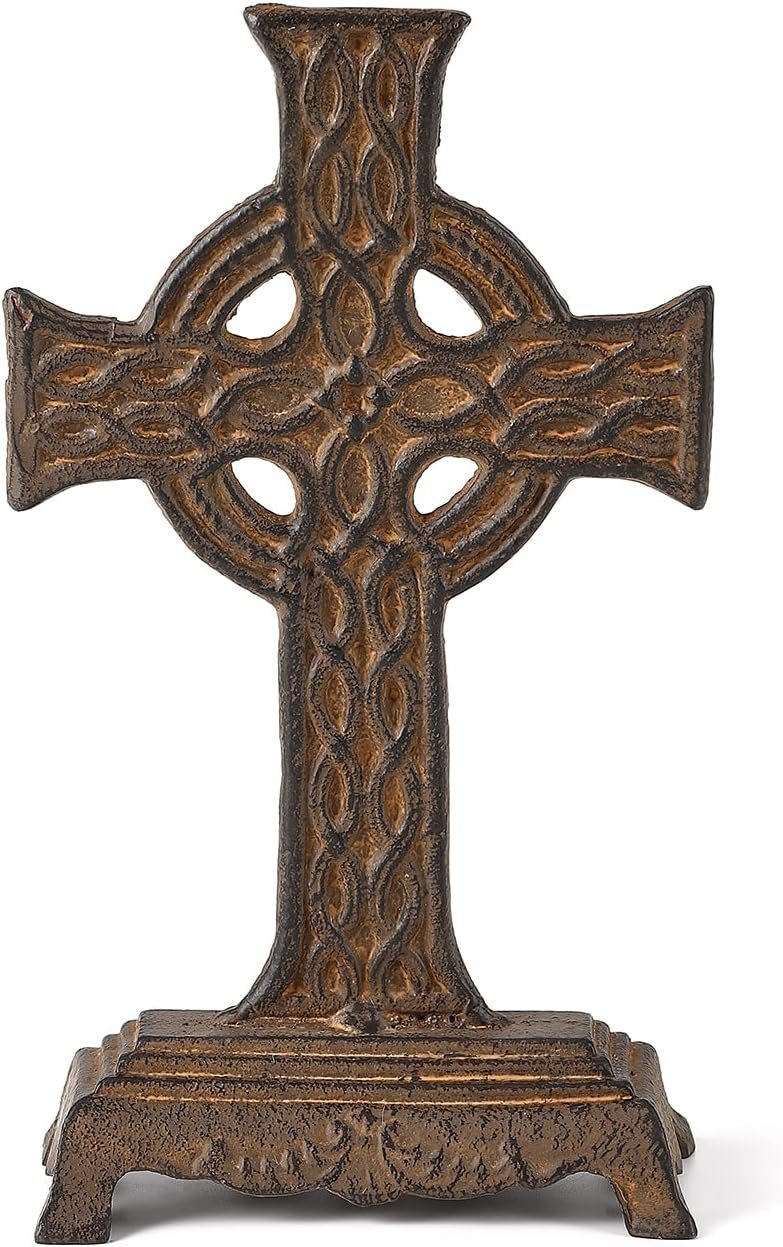 12″ H Celtic Cross Statue with Thick Base, Cross Table Decor
