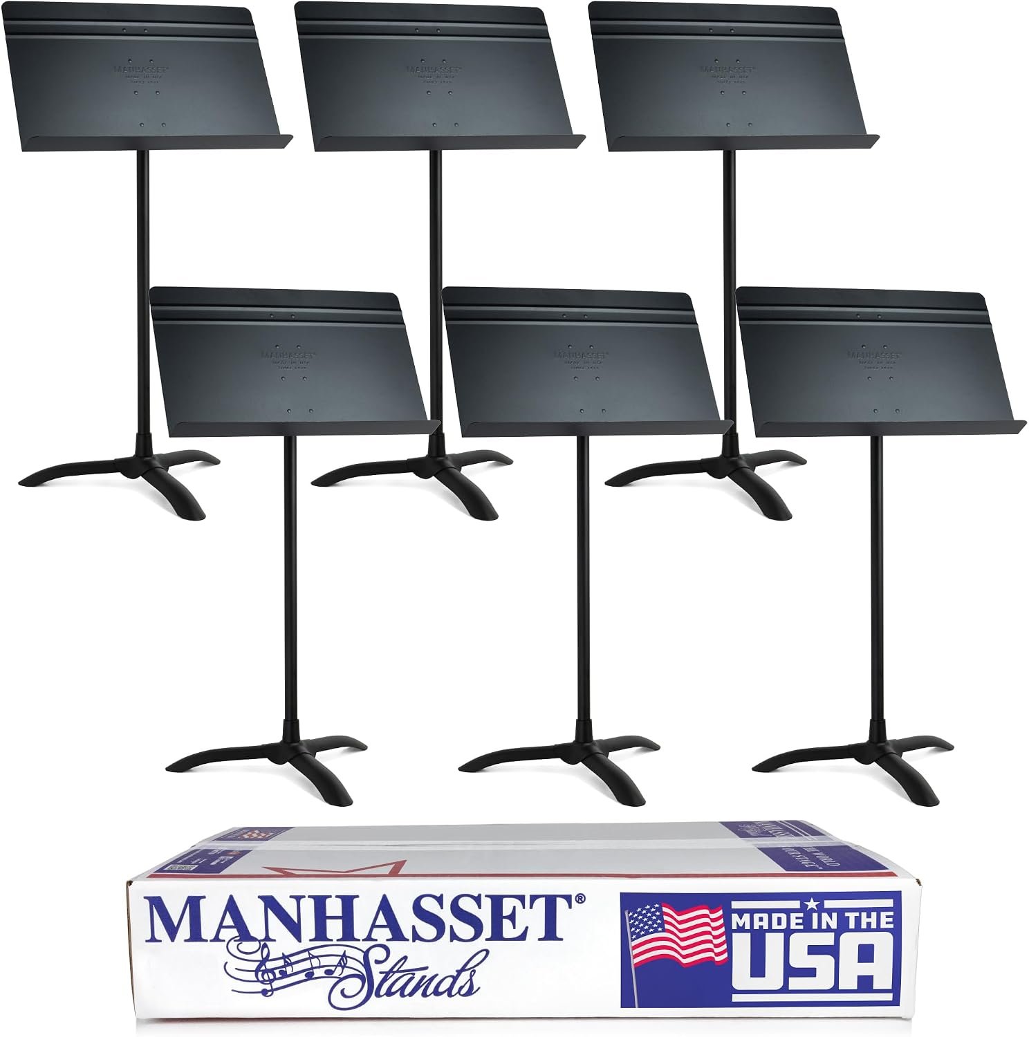 Manhasset Music Stand For Sheet Music – Bulk Pack of 6 Stands – 48 Symphony Model – Long Lasting, Durable Manhasset Stand – Adjustable Height – 20″ by 12″ – Made in the USA