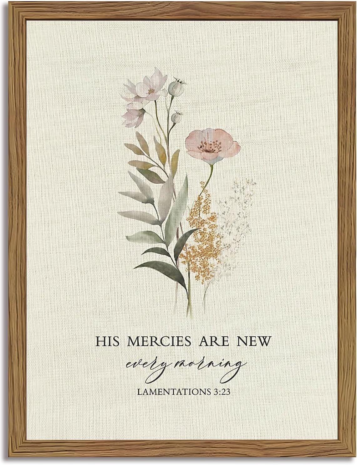 Christian Scripture Canvas Wall Art Bible Inspirational Poster Wall Decor His Mercies Are New Every Morning Pictures Print for Prayer Room Office Living Room Home Decoration 8×10 in Wood Framed