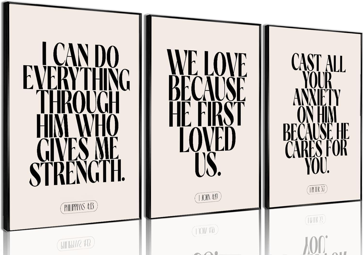 SIXWOOD 3Pcs Black and White Christian Wall Art Bible Verse Canvas Prints