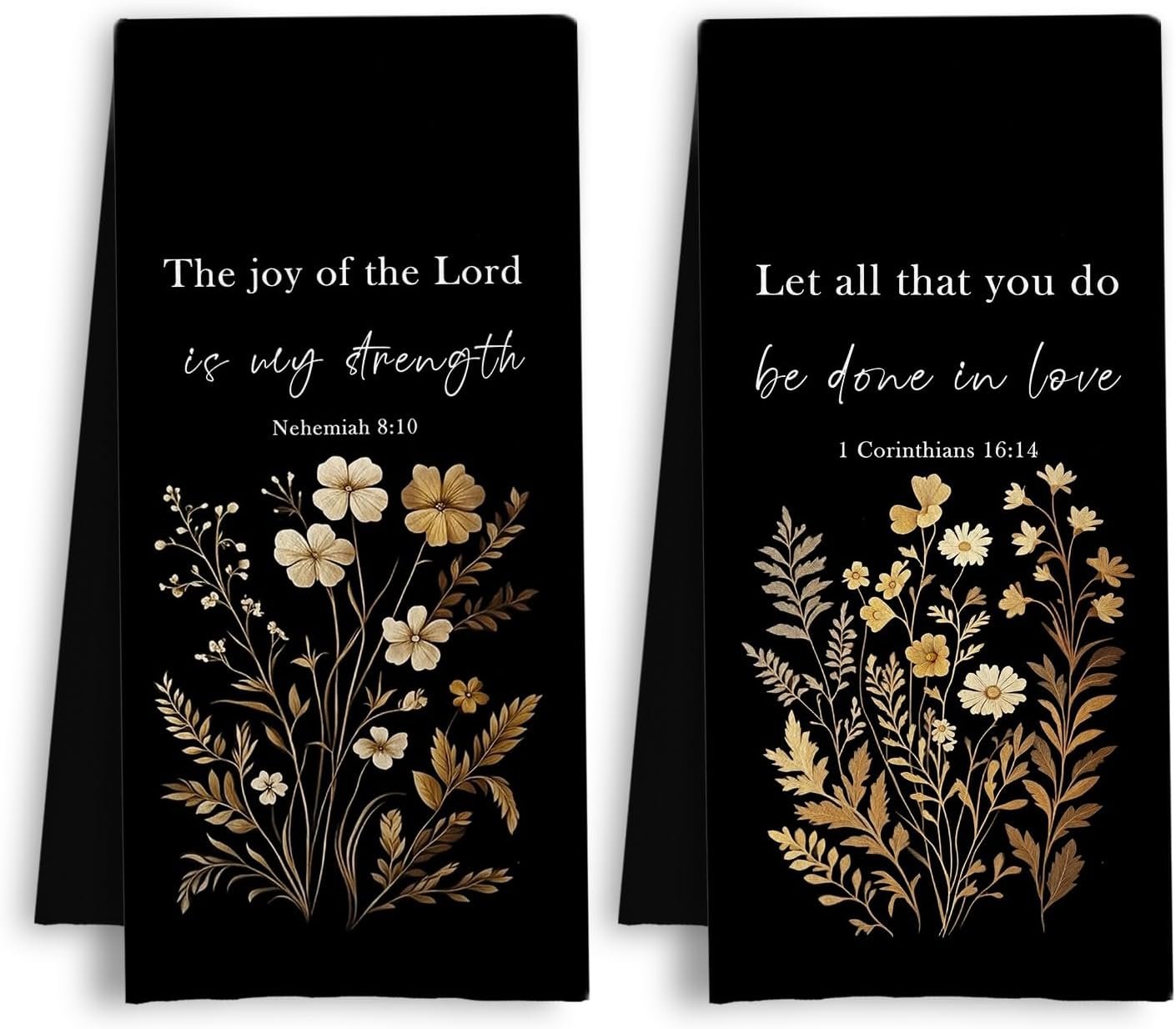 Rustic Floral Christian Kitchen Towels, Bible Verse Gifts Dish Tea Towels, Christian Religious Gifts Decorative Hand Towel for Bathroom Kitchen, 16×24 Inch Set of 2