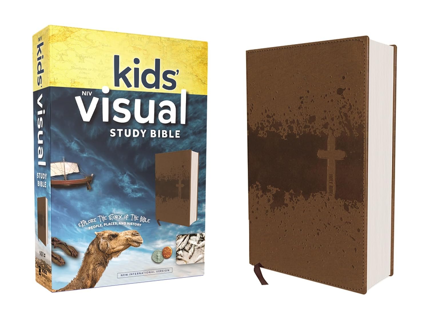 NIV, Kids’ Visual Study Bible, Leathersoft, Bronze, Full Color Interior: Explore the Story of the Bible—People, Places, and History