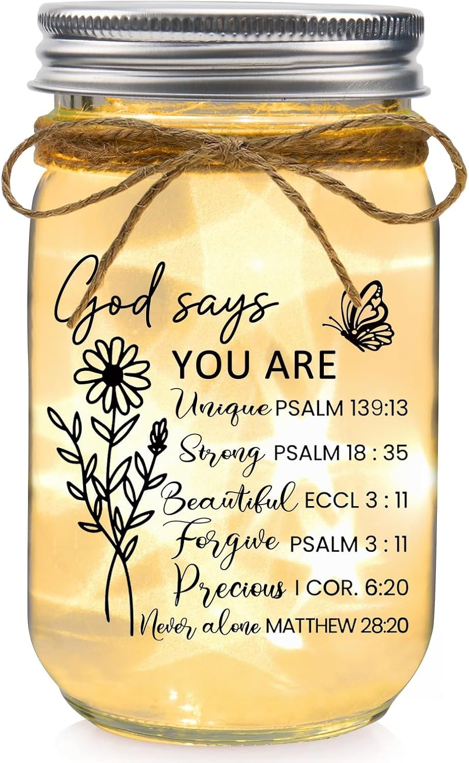 Christian Gifts for Women Faith Mason Jar Night Light – Confirmation Gifts for Teen Girls Baptism Catholic Spiritual Religious Gift for Women Christmas Birthday Mothers Day-God Says You Are
