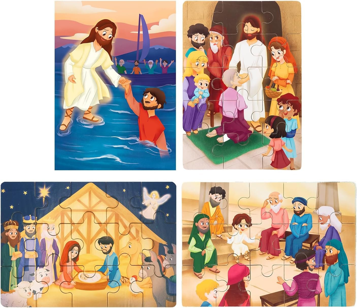 Bible Puzzles for Kids Ages 4-6 | Wooden Puzzles (15 pcs Each) | Christian Gifts for Children | Baby Jesus for Grandkids | Nativity Scene (New Testament)