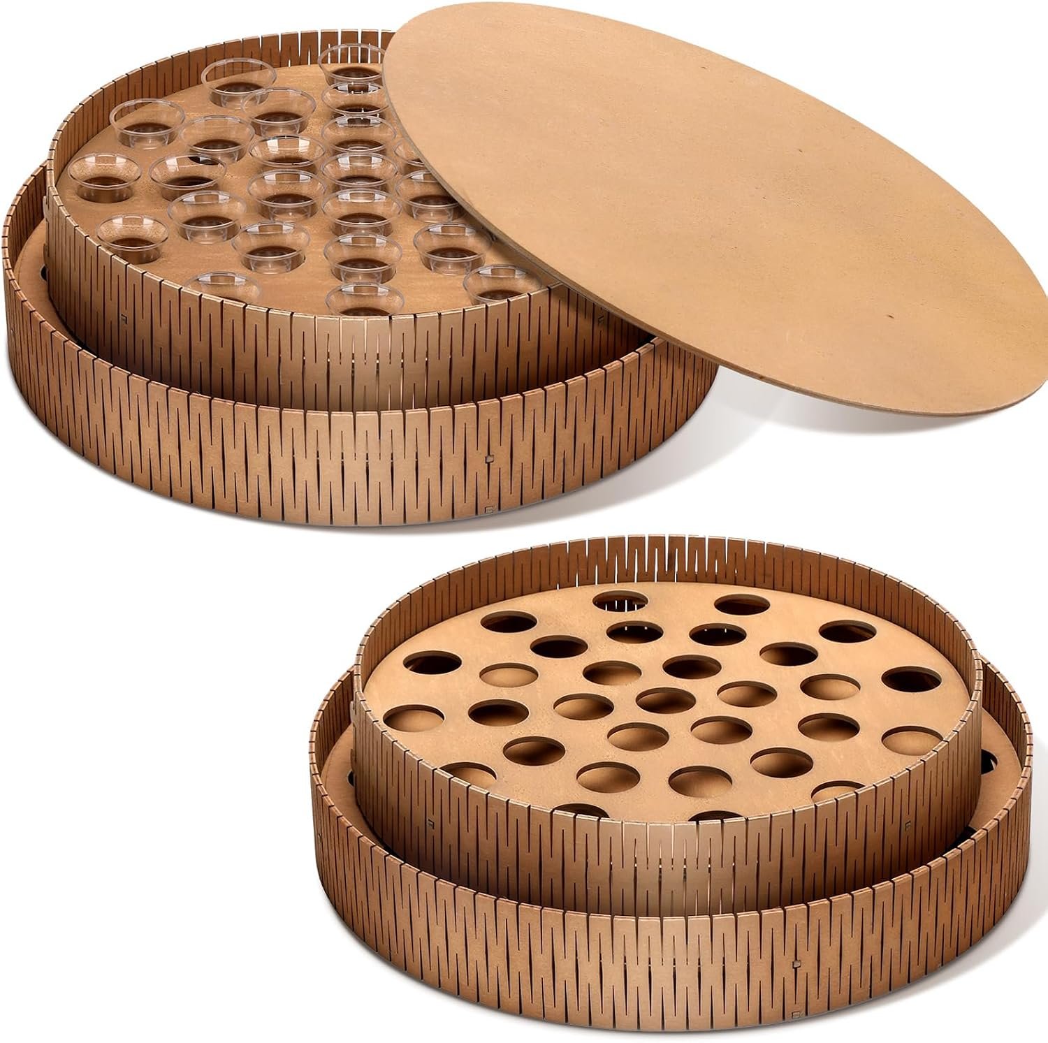 2 Sets of Wooden Communion Tray with Lid for Churches Set Wood Stackable Round Communion Trays Set Churches with Cover for Baptism Church Family Wedding, 2 Sizes
