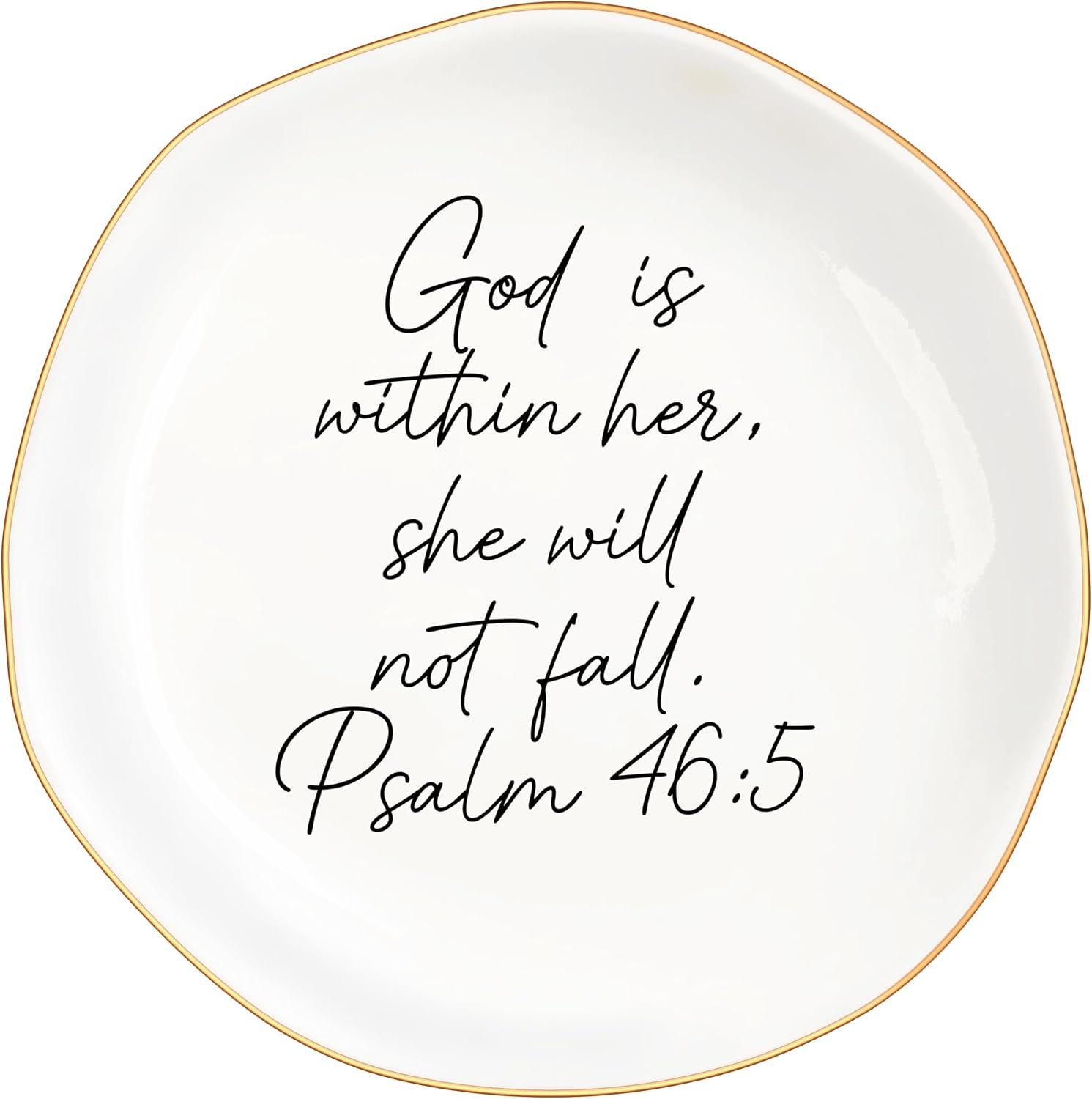 Christian Gifts for Women, Bible Verse Ceramic Jewelry Dish Trinket Ring Tray, Inspirational Floral Gift for Mom Sister Friend Birthday Christmas-God is within Her Psalm 46: 5 (White-46:5)