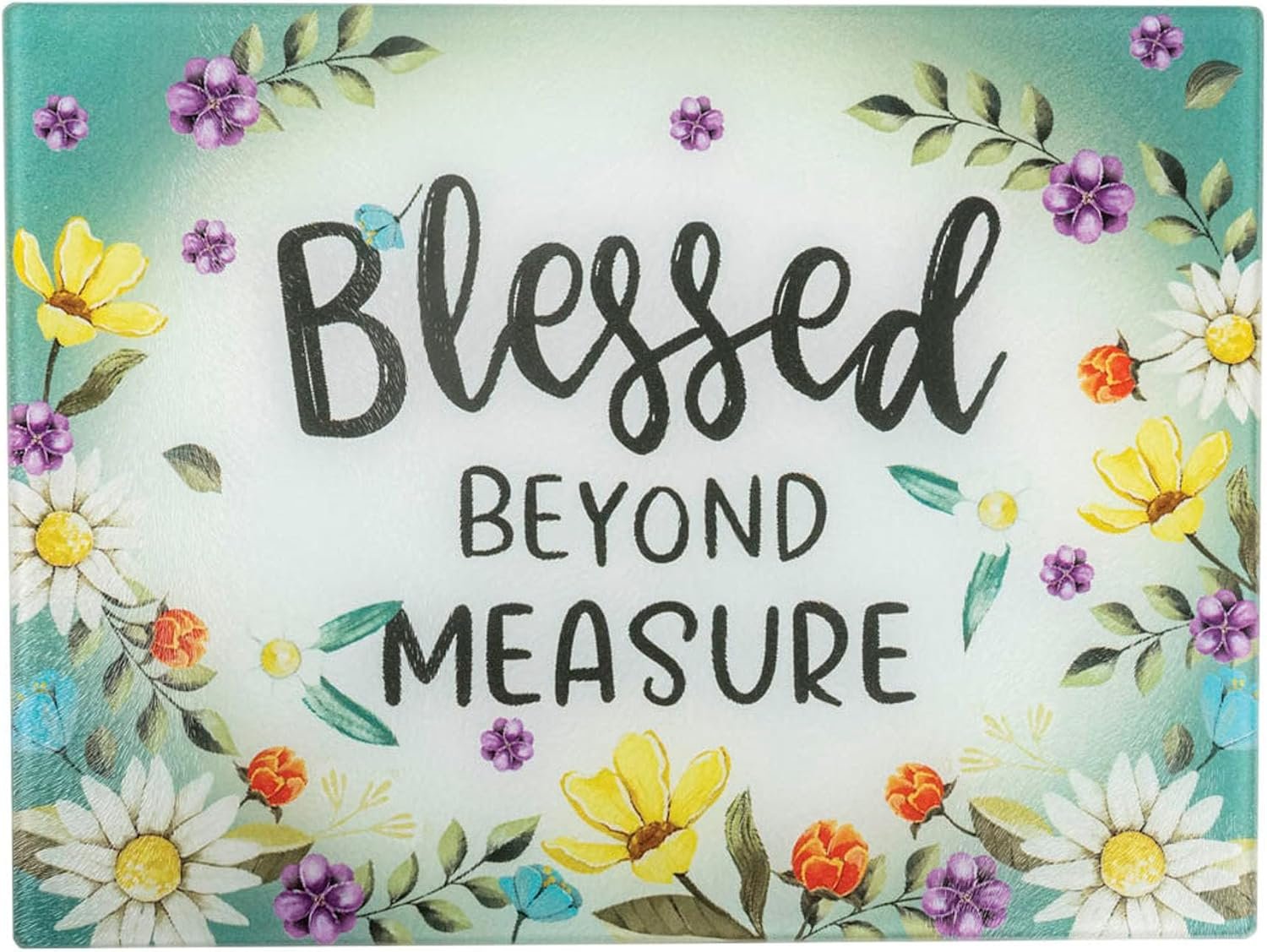 Divinity “Blessed Beyond Measure” Glass Cutting Board – Large (15.6″ x 11.75″) – Heat Resistant Scripture & Floral Design – Kitchen Decor & Housewarming Gift