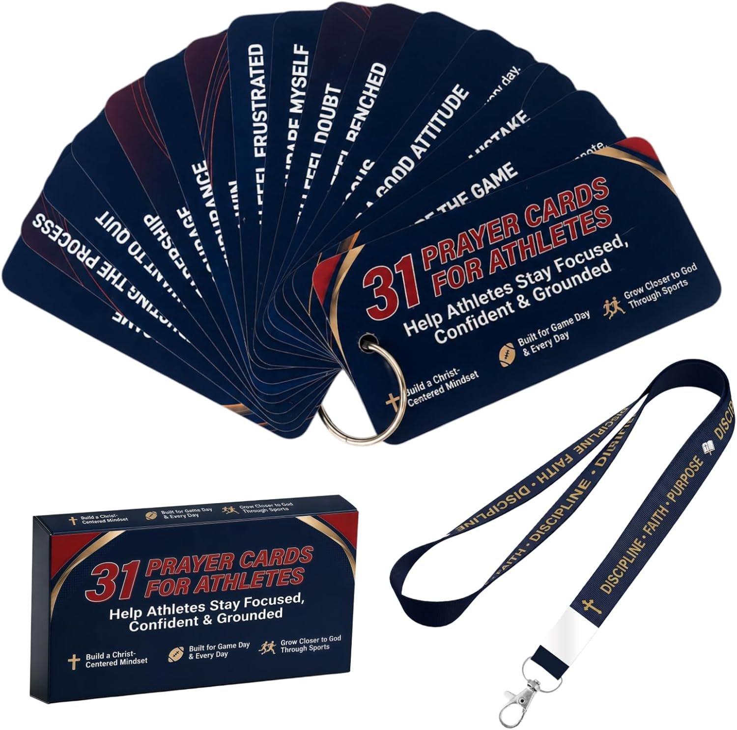 31 Prayer Cards for Athletes, 31 Pages on 17 Cards, Ring and Lanyard