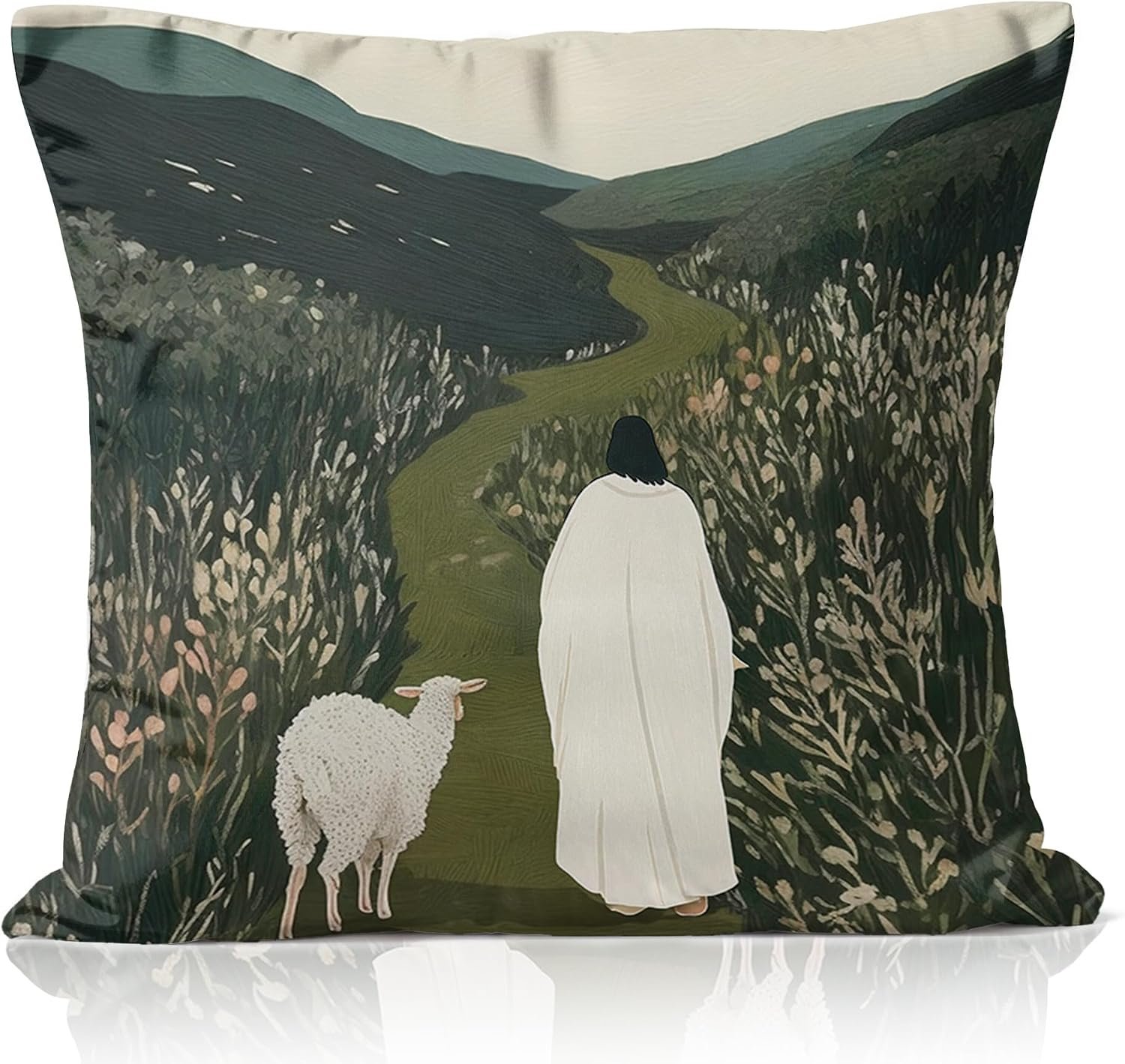 Jesus and The Lost Lamb Christian Decorative Throw Pillow Covers 18×18 inch, Inspirational Bible Verse Faith Decor Cushion Case for Couch, Church or Spiritual Space, Christian Gifts for Women